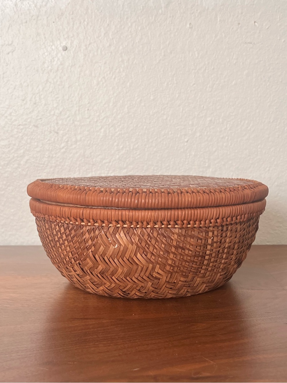 Vintage Woven Rattan Decorative Lidded Bowl / Basket